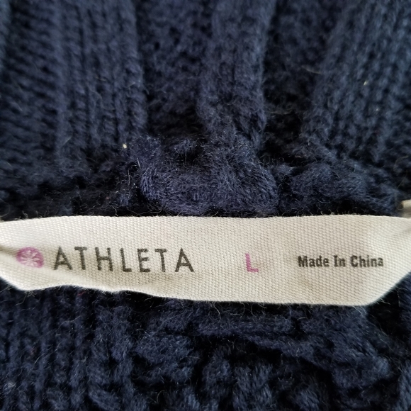 Athleta Blue Merino Wool Oversize Chunky Fisherman Turtleneck Sweater Large - Picture 4 of 5